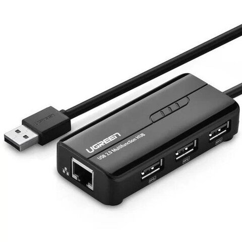 Конвертер USB 2.0 на LAN RJ-45,10/100 Mbps + USB HUB 3 port, 0.2m (20264) UGREEN